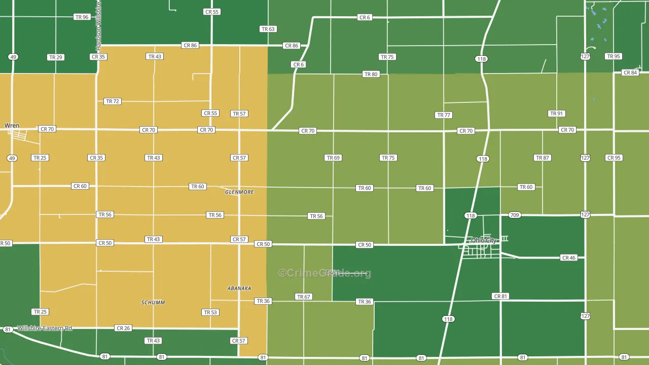 45874, OH Map of Vehicle Theft Rates