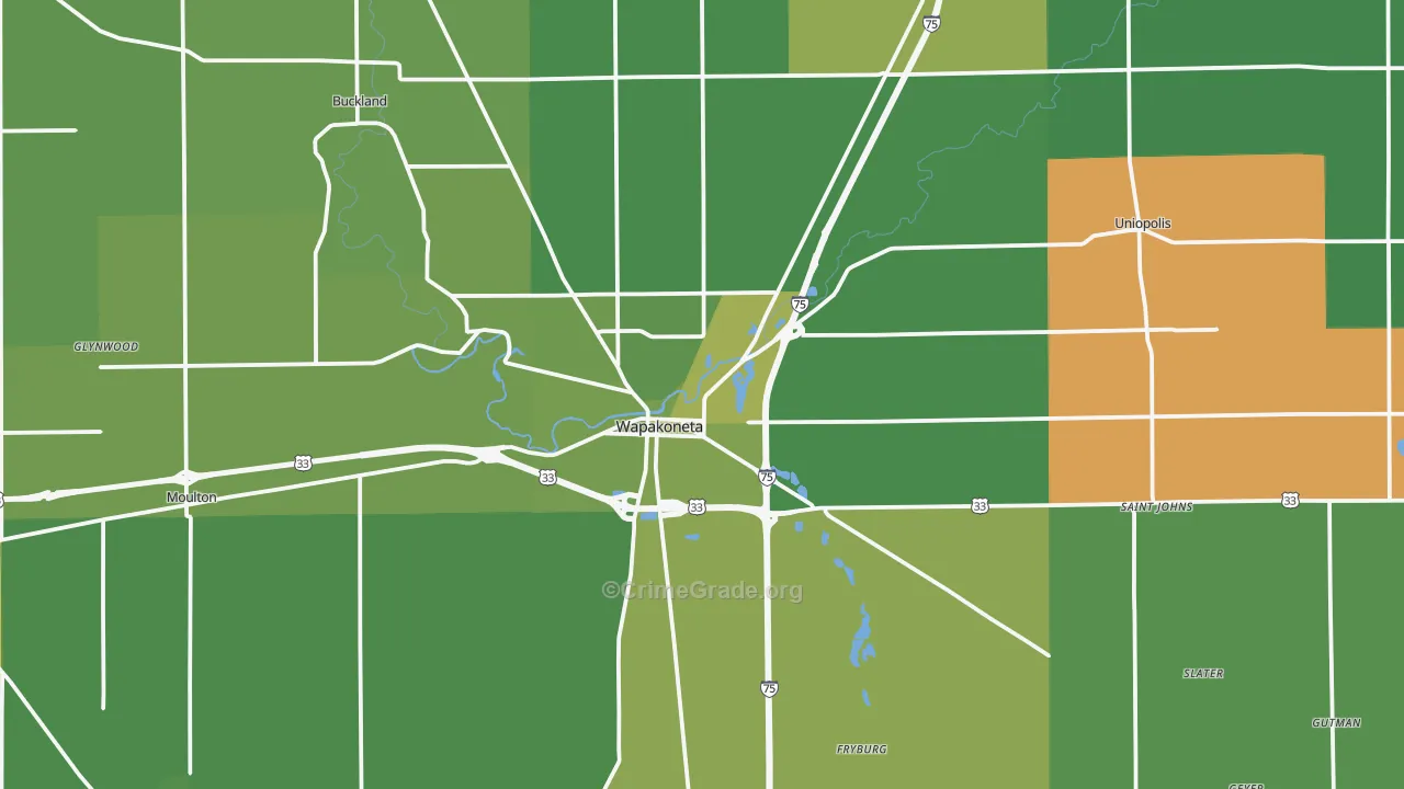 45895, OH Map of Vehicle Theft Rates