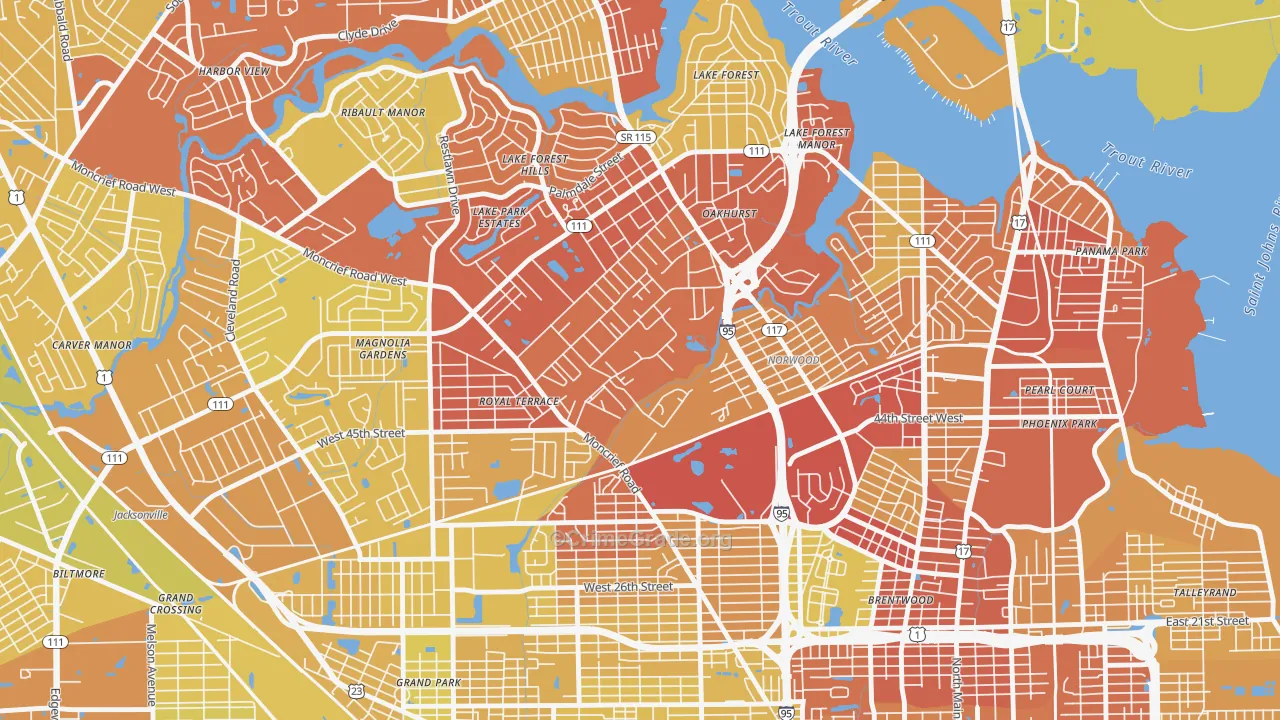 45th and Moncrief, Jacksonville, FL Map of Vehicle Theft Rates