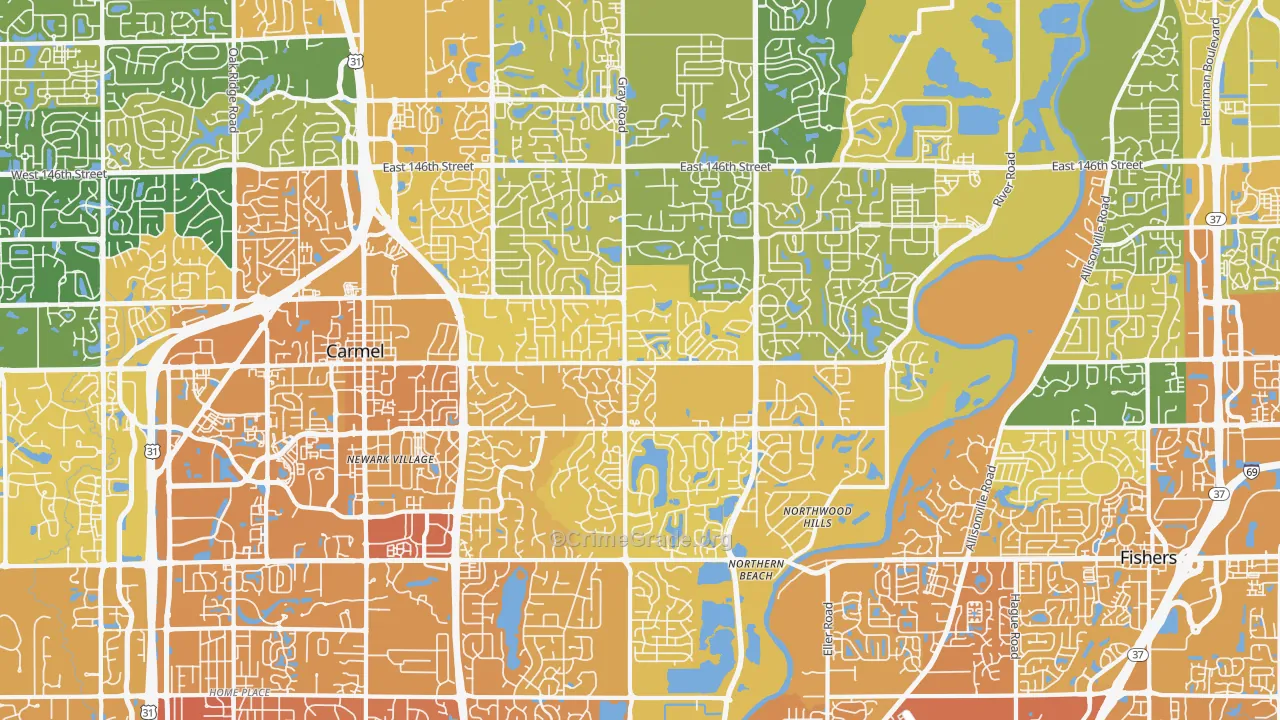 46033, IN Map of Vehicle Theft Rates