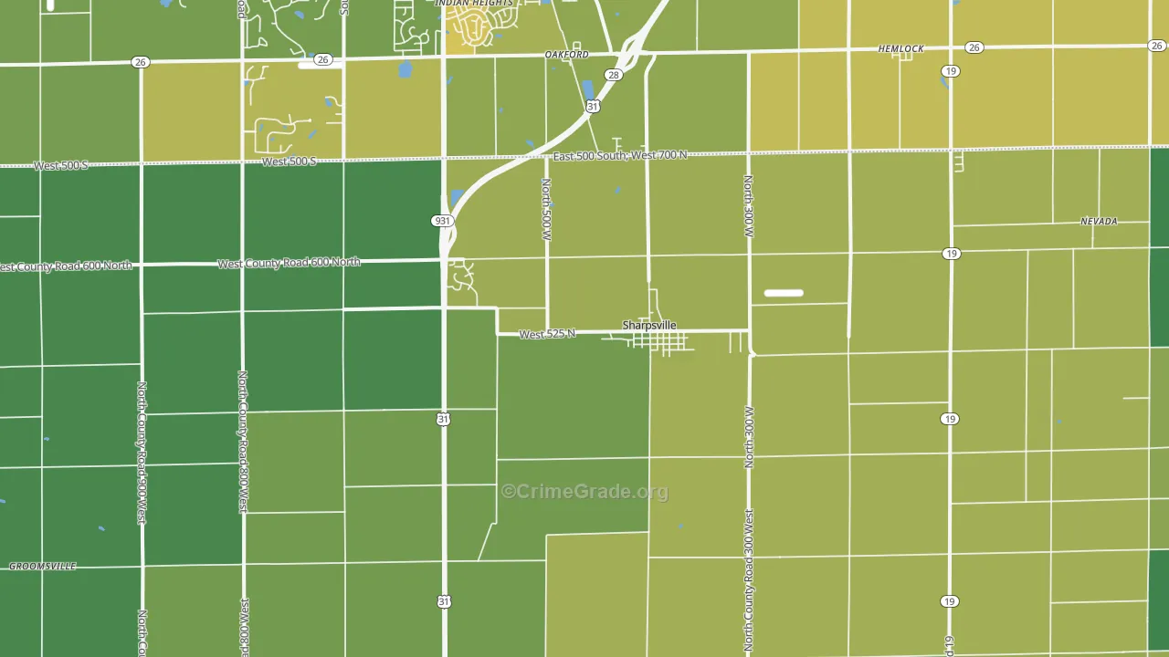 46068, IN Map of Vehicle Theft Rates