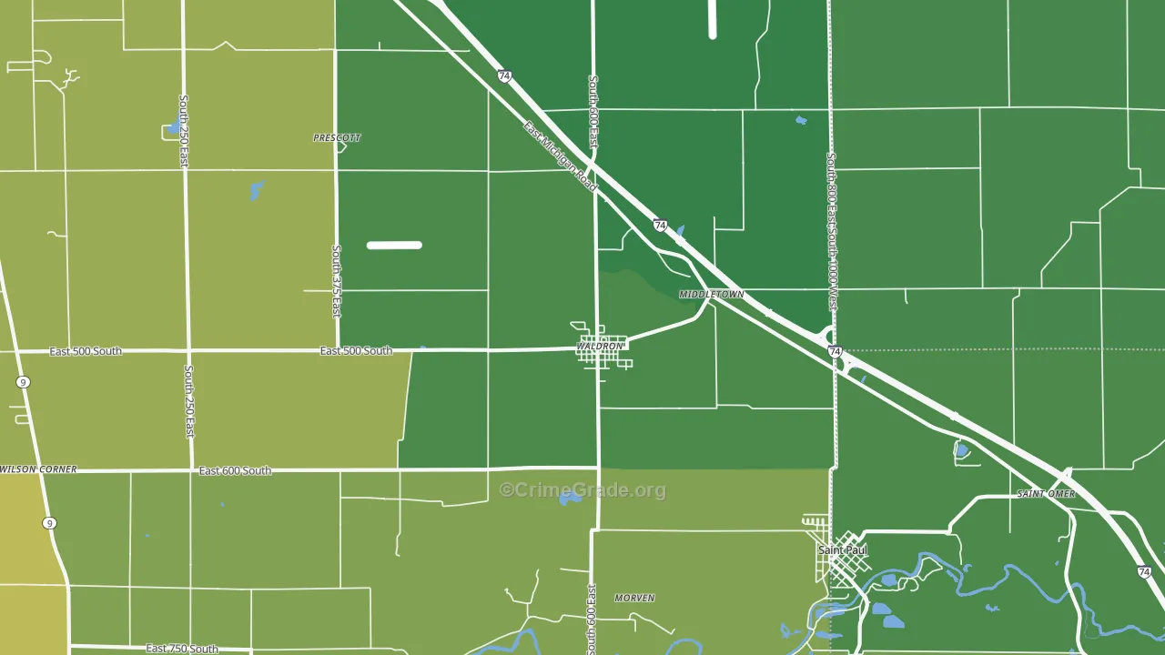 46182, IN Map of Vehicle Theft Rates
