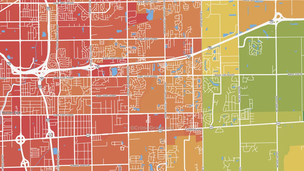 46229, IN Map of Vehicle Theft Rates