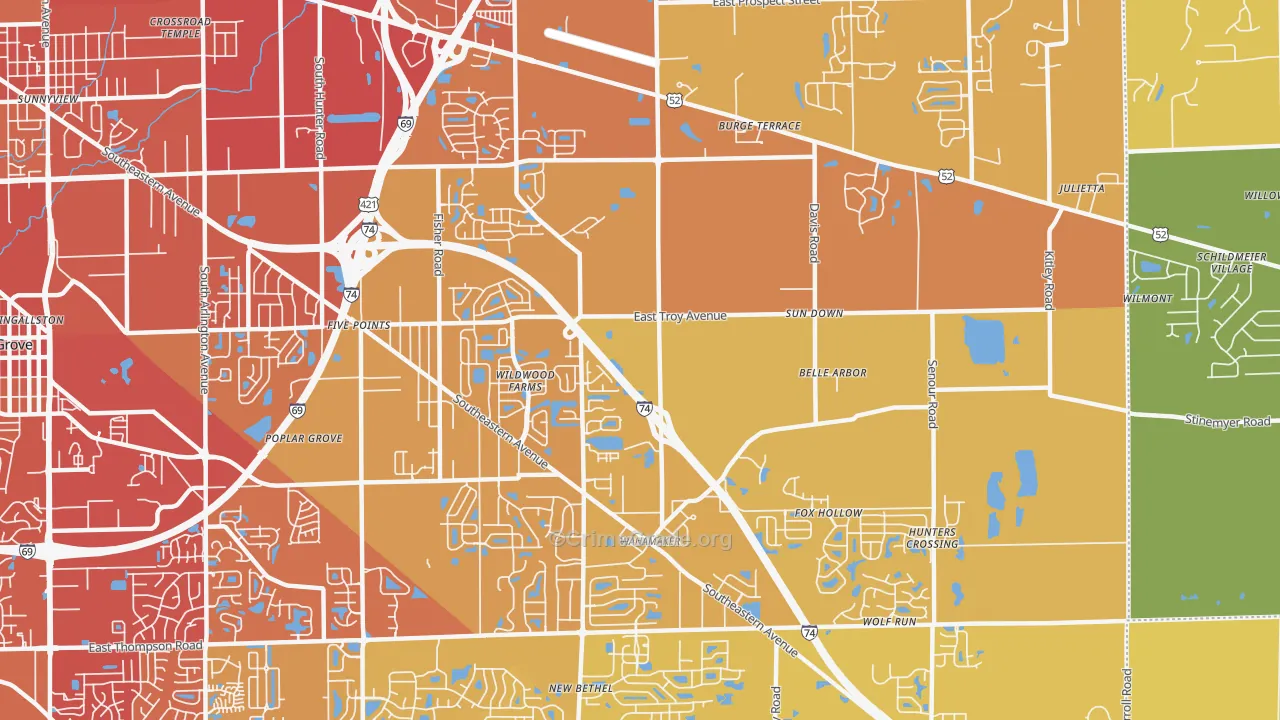 46239, IN Map of Vehicle Theft Rates