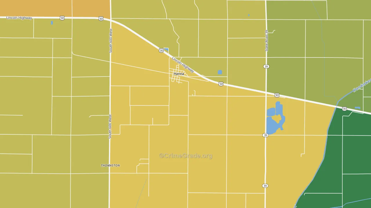 46340, IN Map of Vehicle Theft Rates