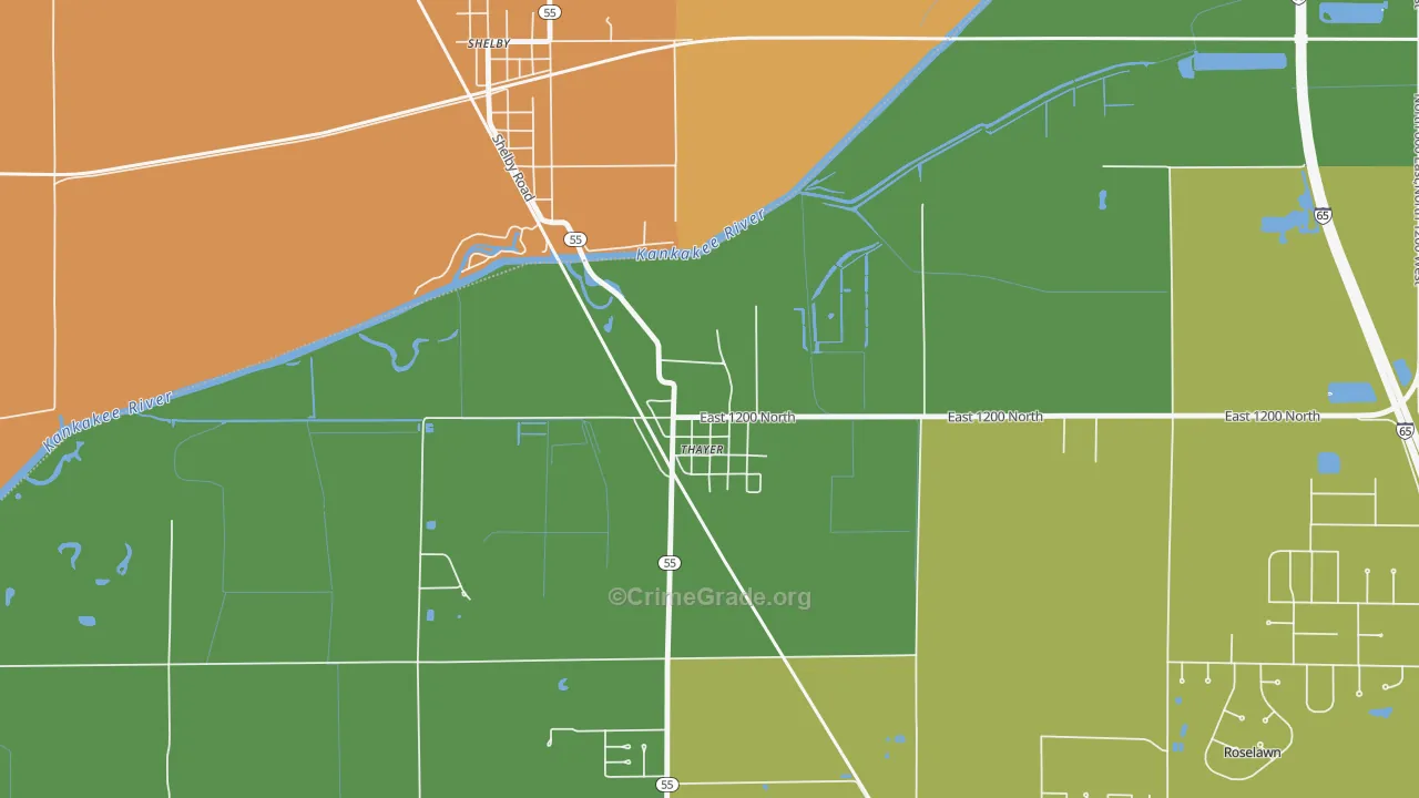 46381, IN Map of Vehicle Theft Rates