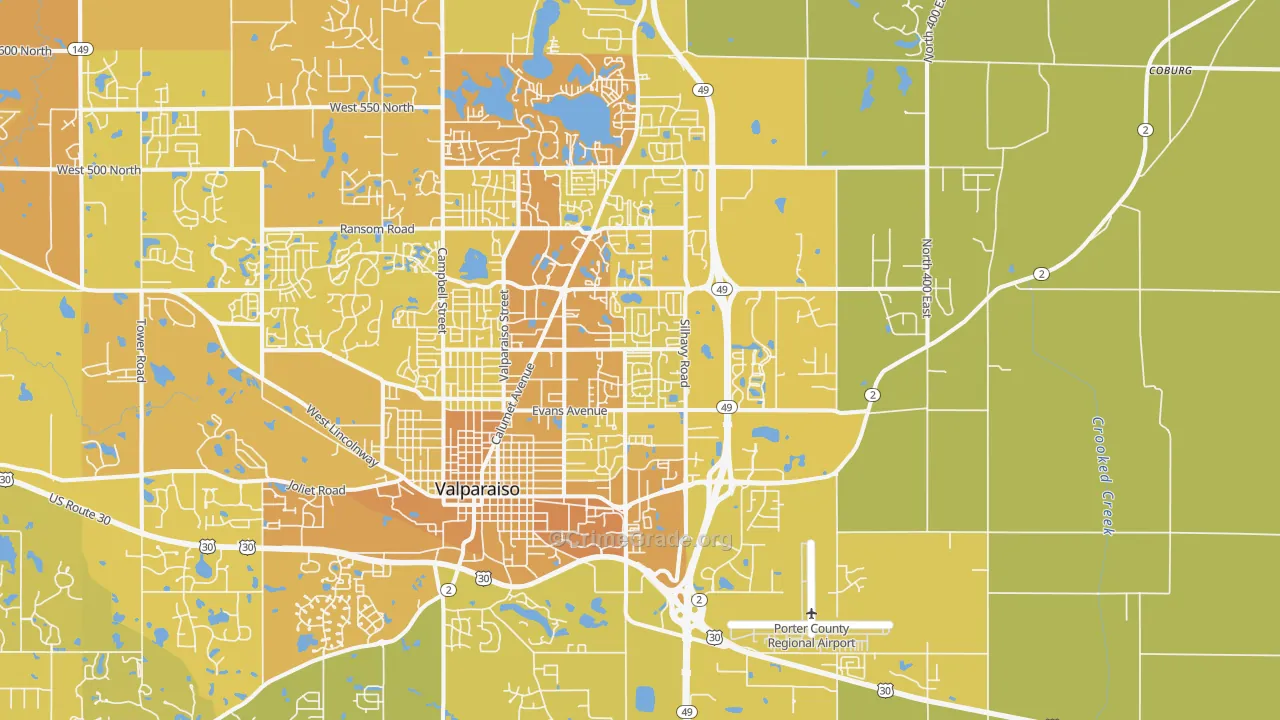 46383, IN Map of Vehicle Theft Rates