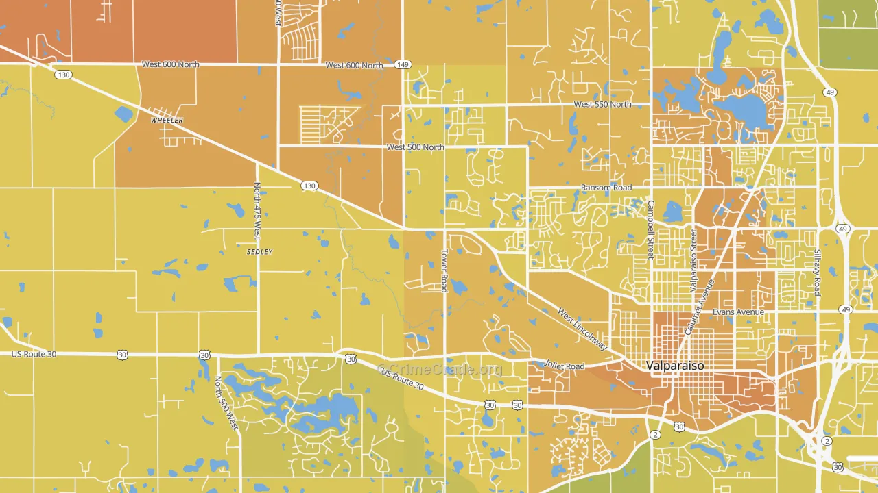 46385, IN Map of Vehicle Theft Rates