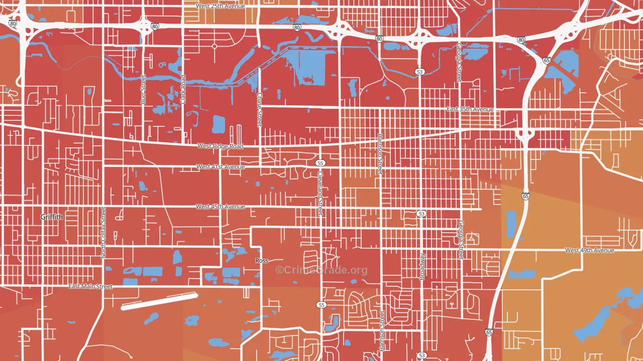 46408, IN Map of Vehicle Theft Rates