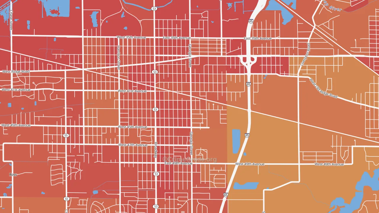 46409, IN Map of Vehicle Theft Rates