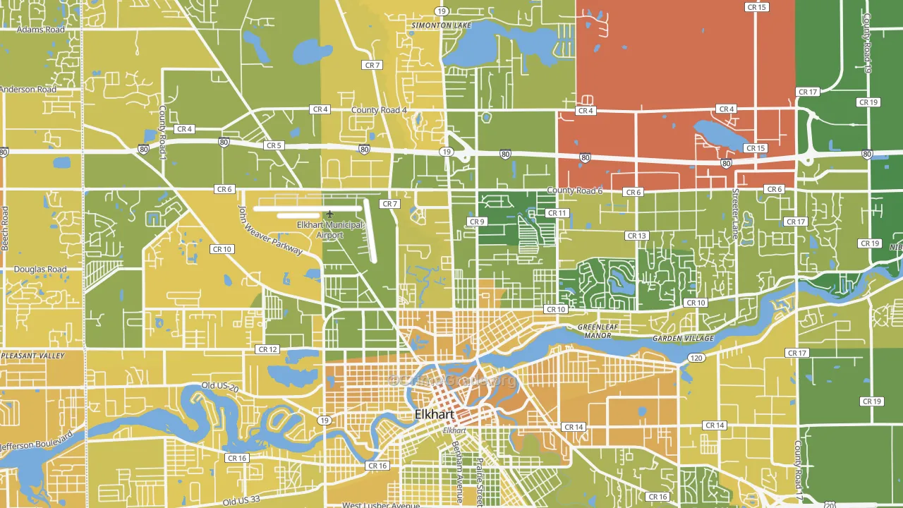 46514, IN Map of Vehicle Theft Rates