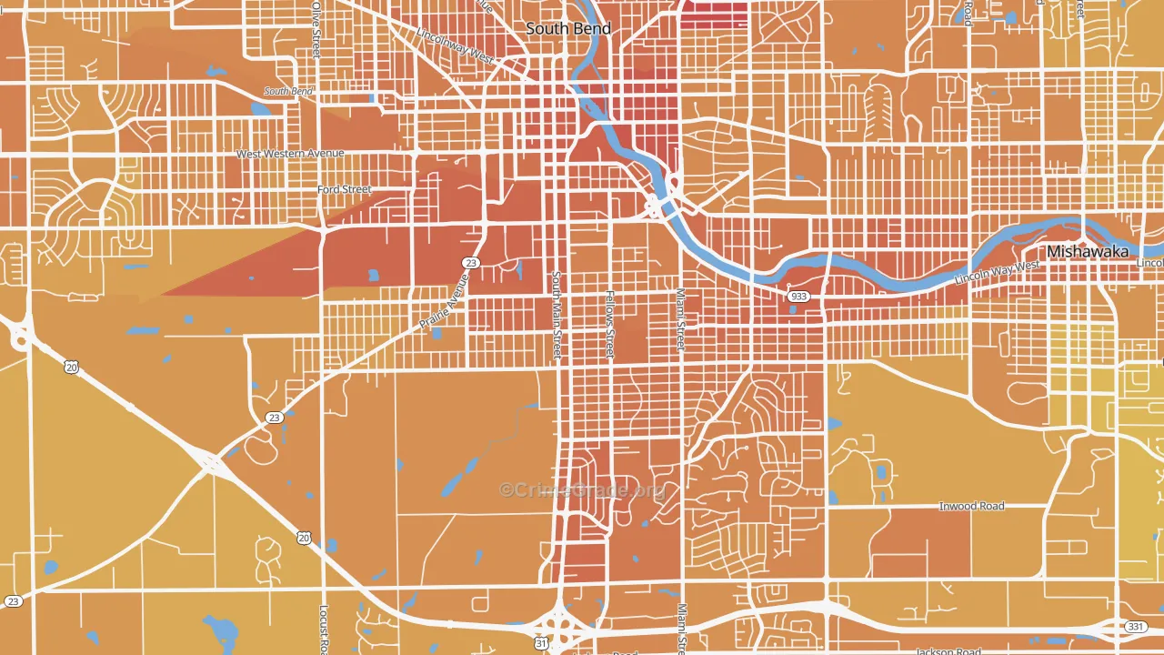46613, IN Map of Vehicle Theft Rates