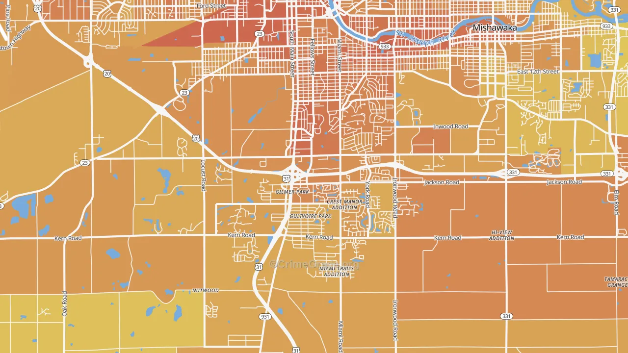 46614, IN Map of Vehicle Theft Rates