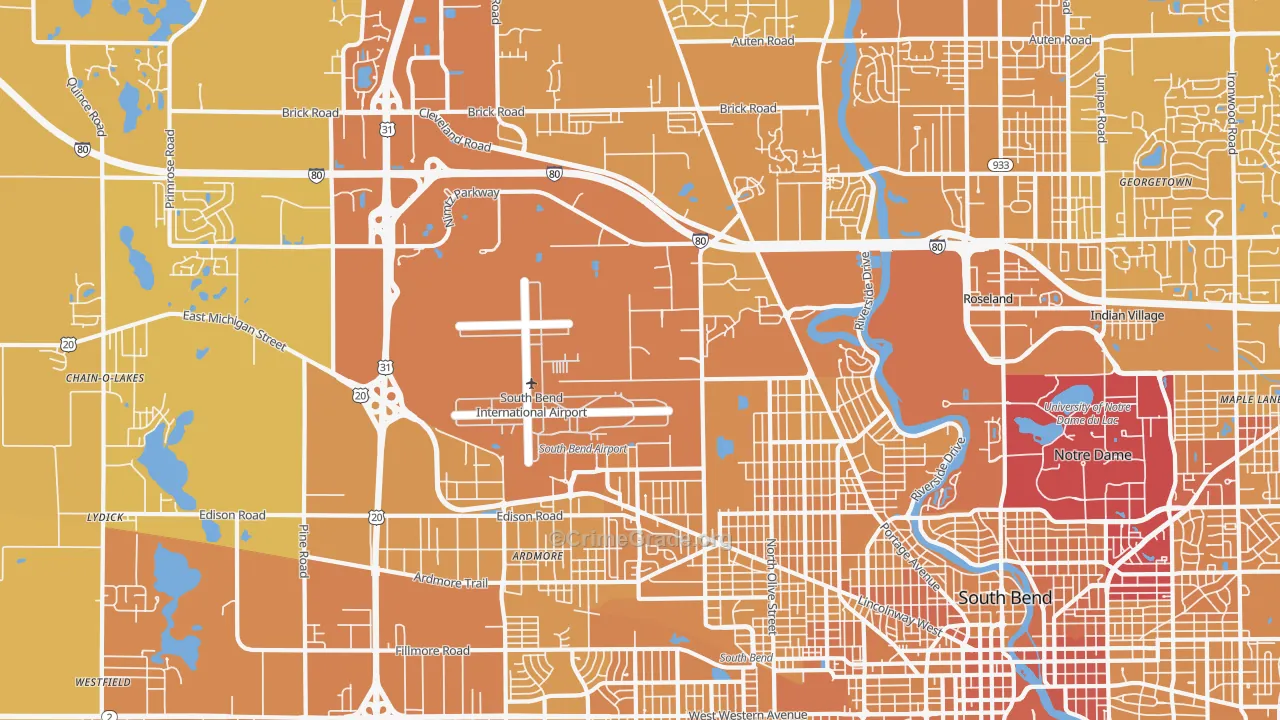 46628, IN Map of Vehicle Theft Rates