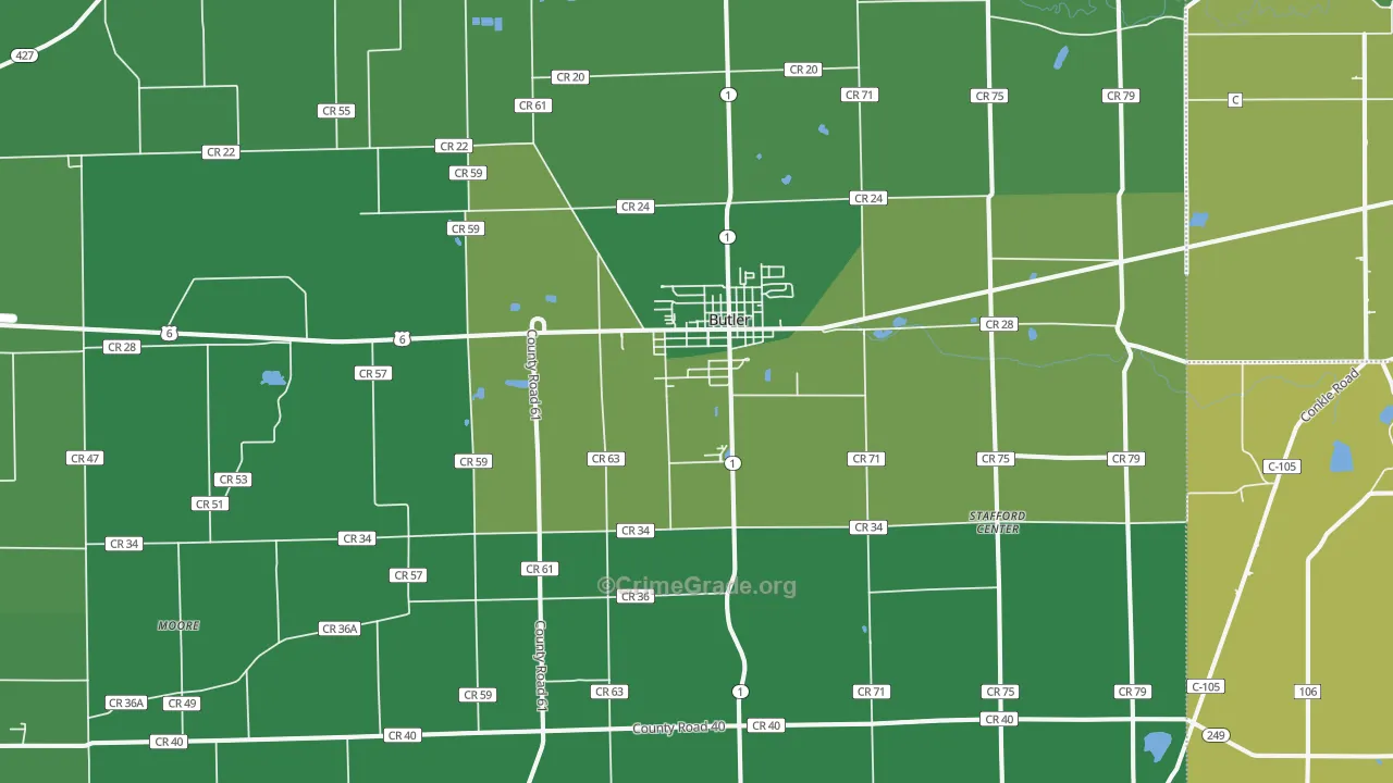 46721, IN Map of Vehicle Theft Rates