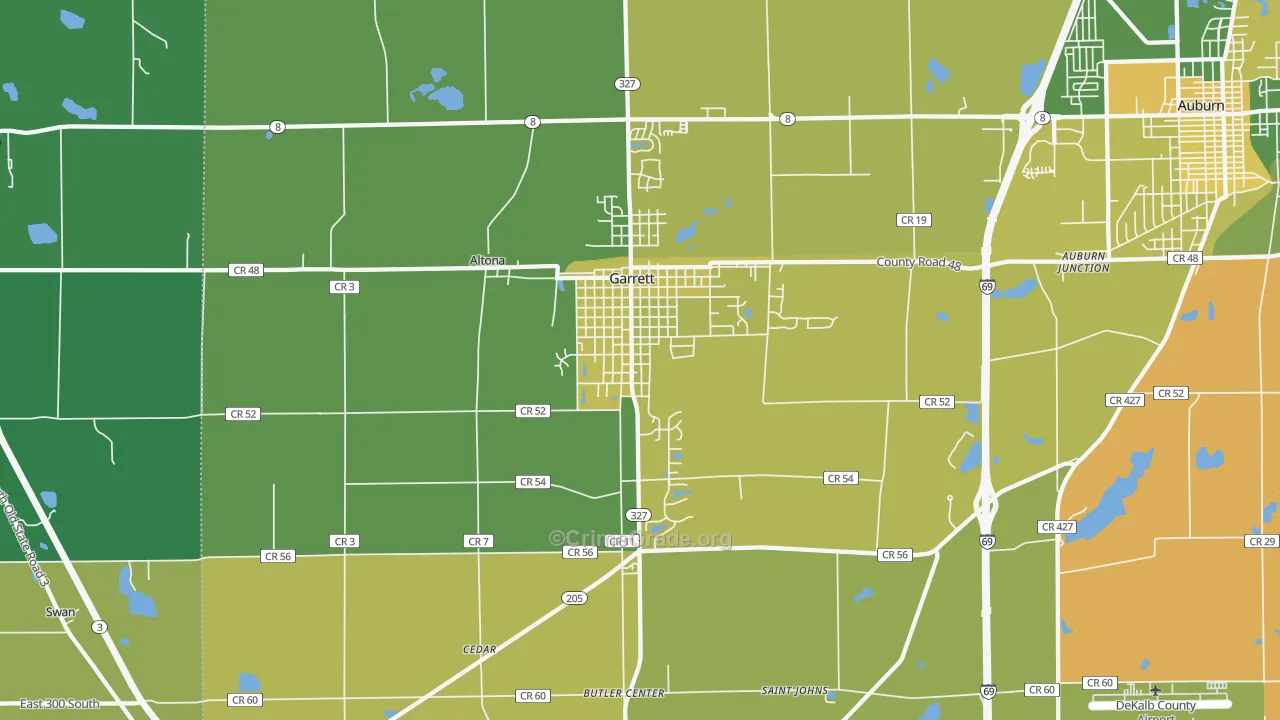 46738, IN Map of Vehicle Theft Rates