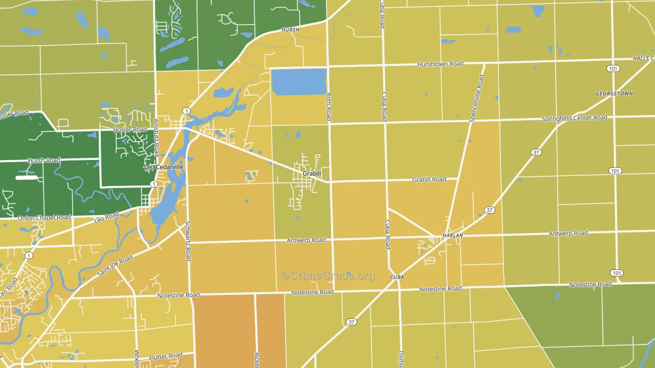 46741, IN Map of Vehicle Theft Rates