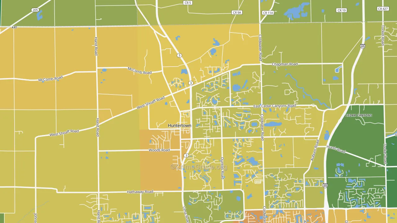 46748, IN Map of Vehicle Theft Rates