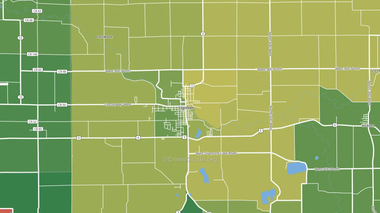 46767, IN Map of Vehicle Theft Rates