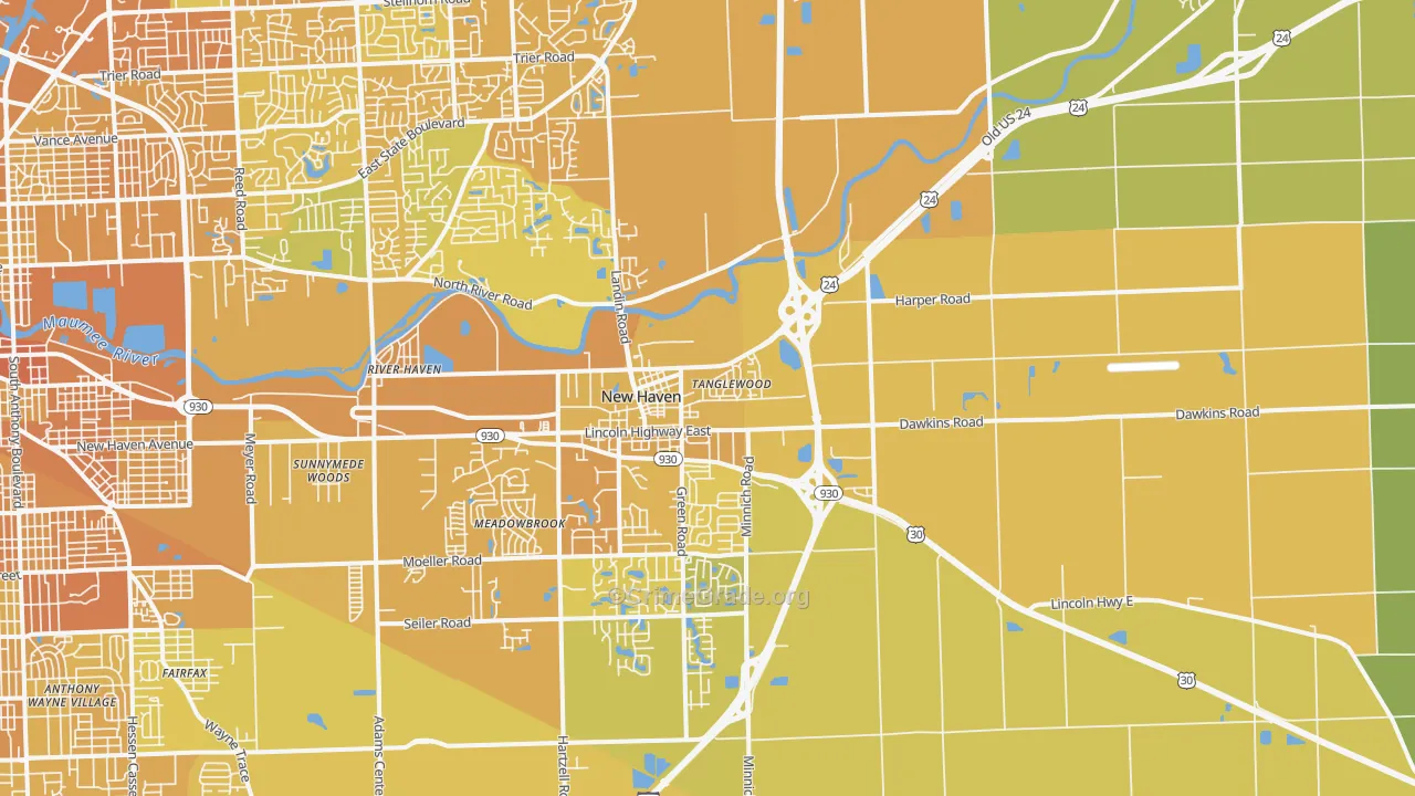 46774, IN Map of Vehicle Theft Rates