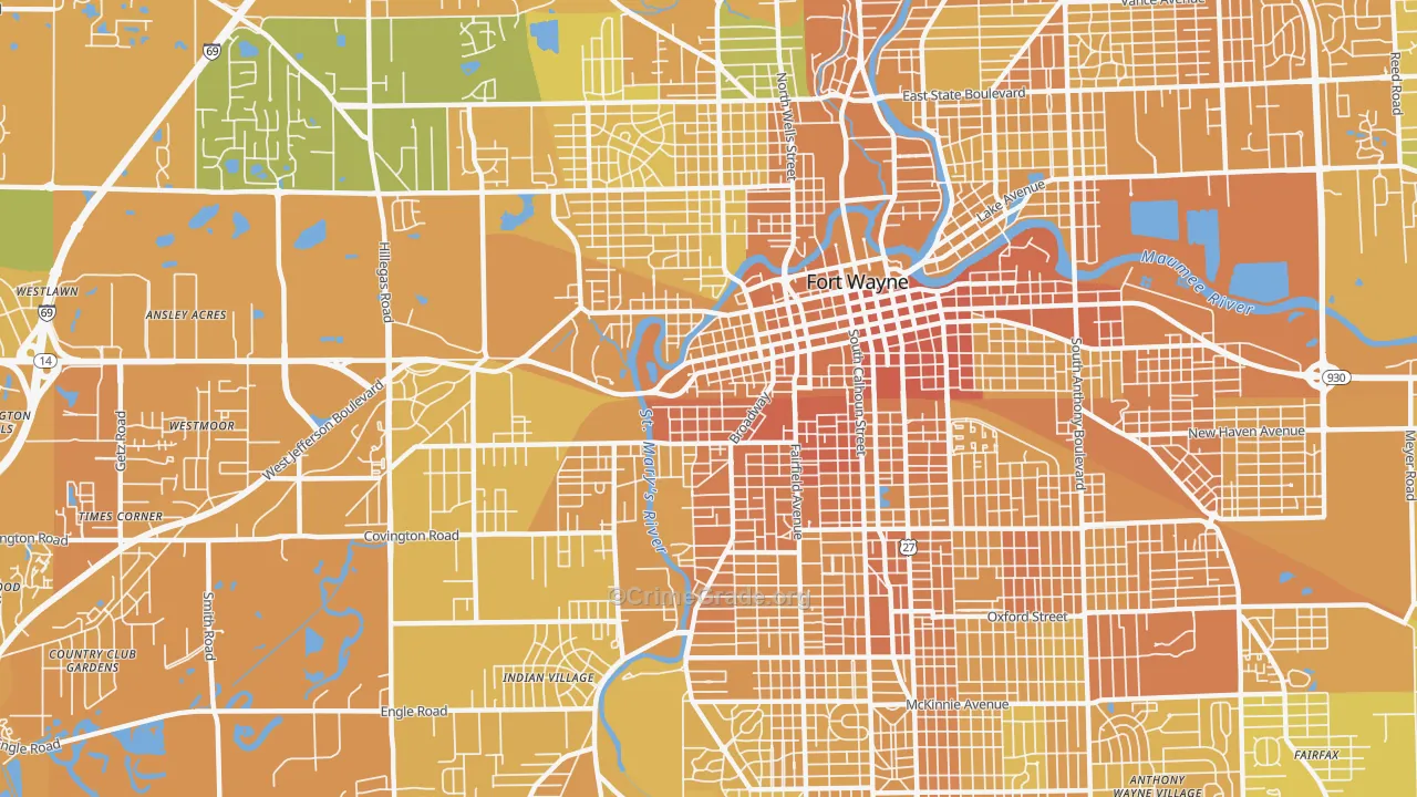 46802, IN Map of Vehicle Theft Rates