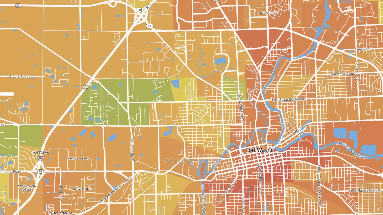 46808, IN Map of Vehicle Theft Rates