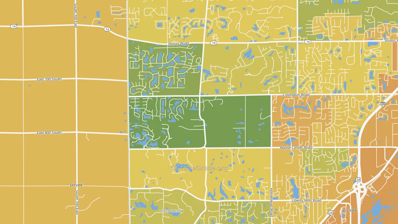 46814, IN Map of Vehicle Theft Rates