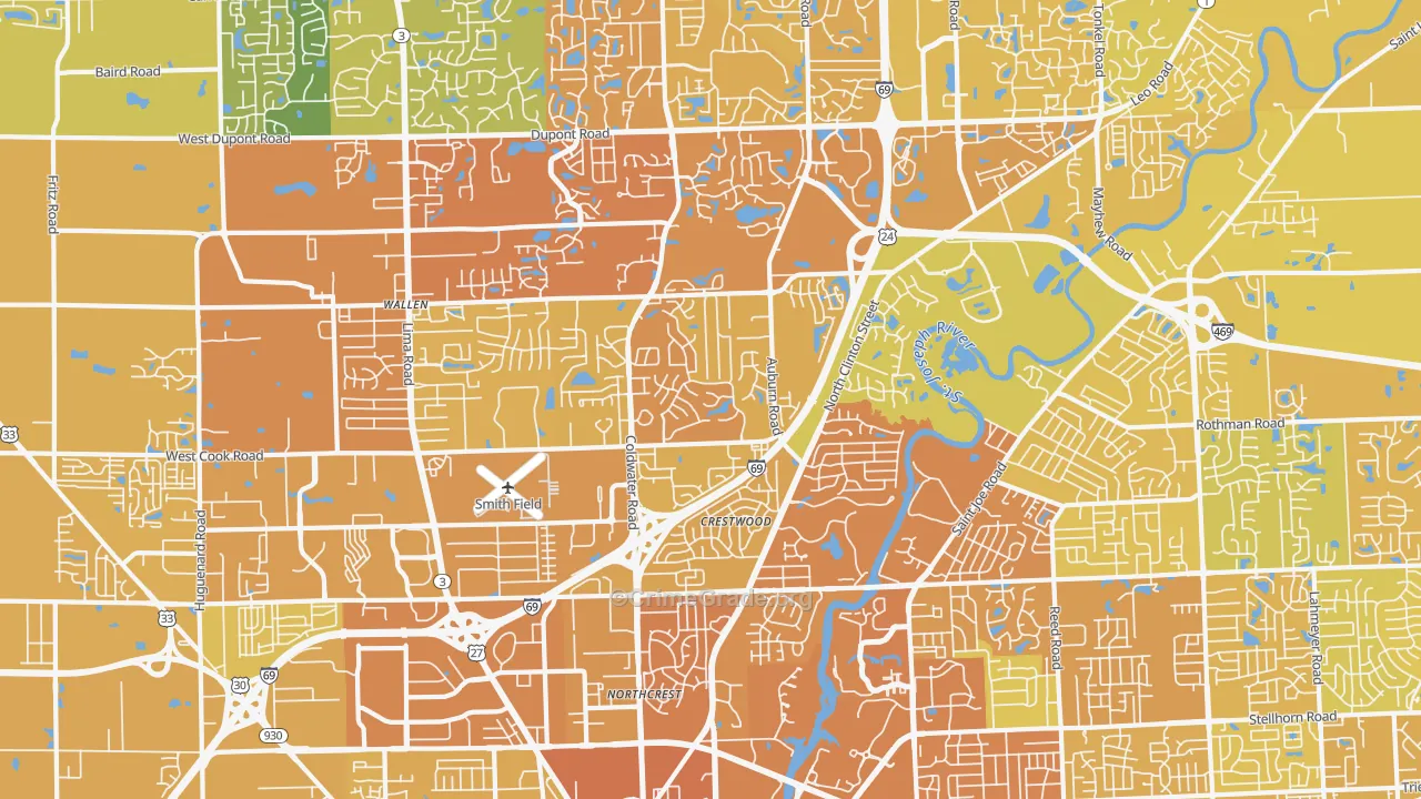 46825, IN Map of Vehicle Theft Rates