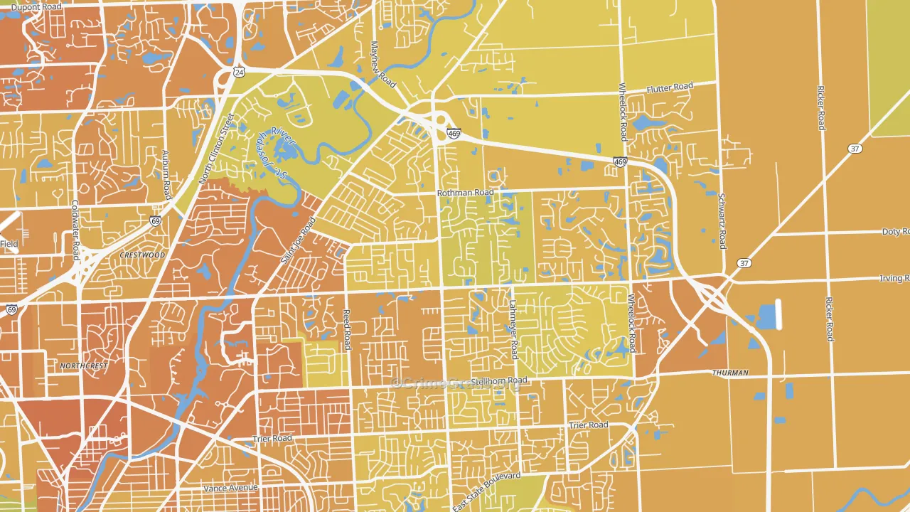 46835, IN Map of Vehicle Theft Rates