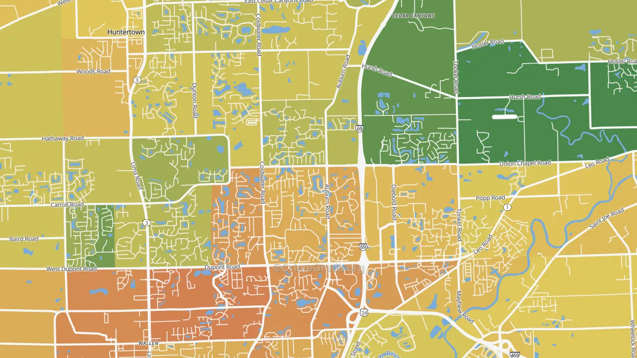 46845, IN Map of Vehicle Theft Rates