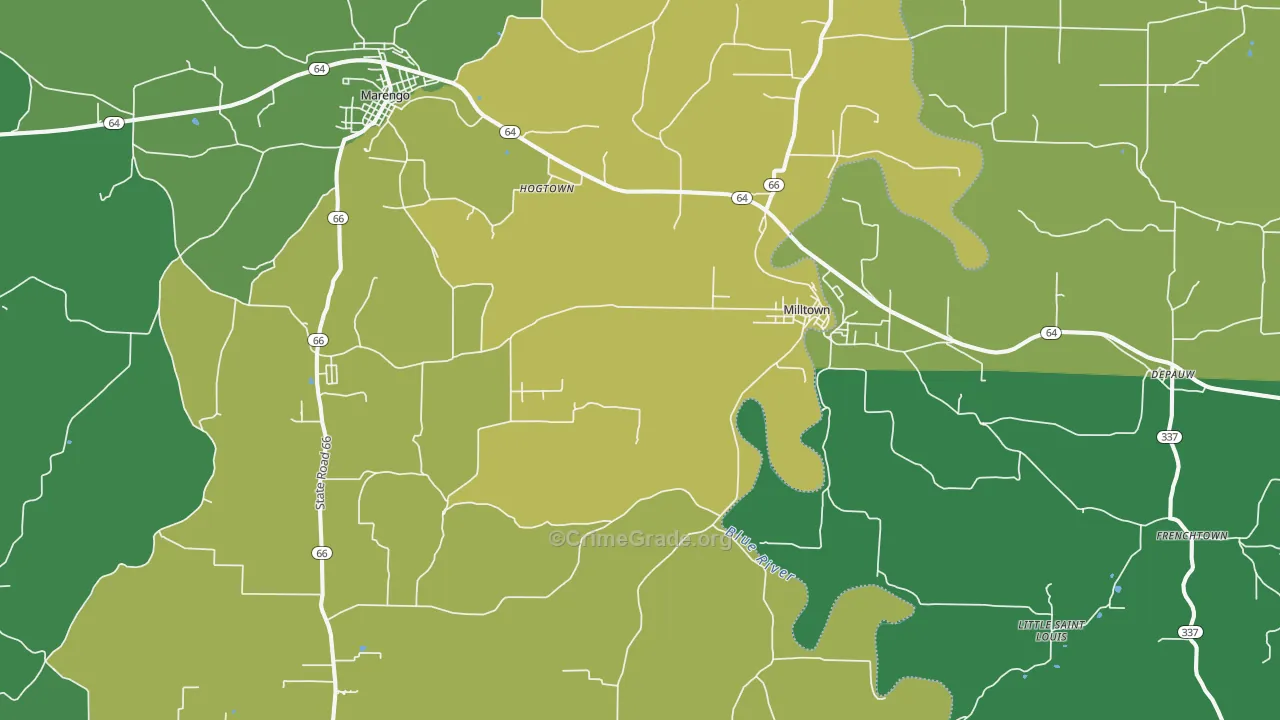 47145, IN Map of Vehicle Theft Rates