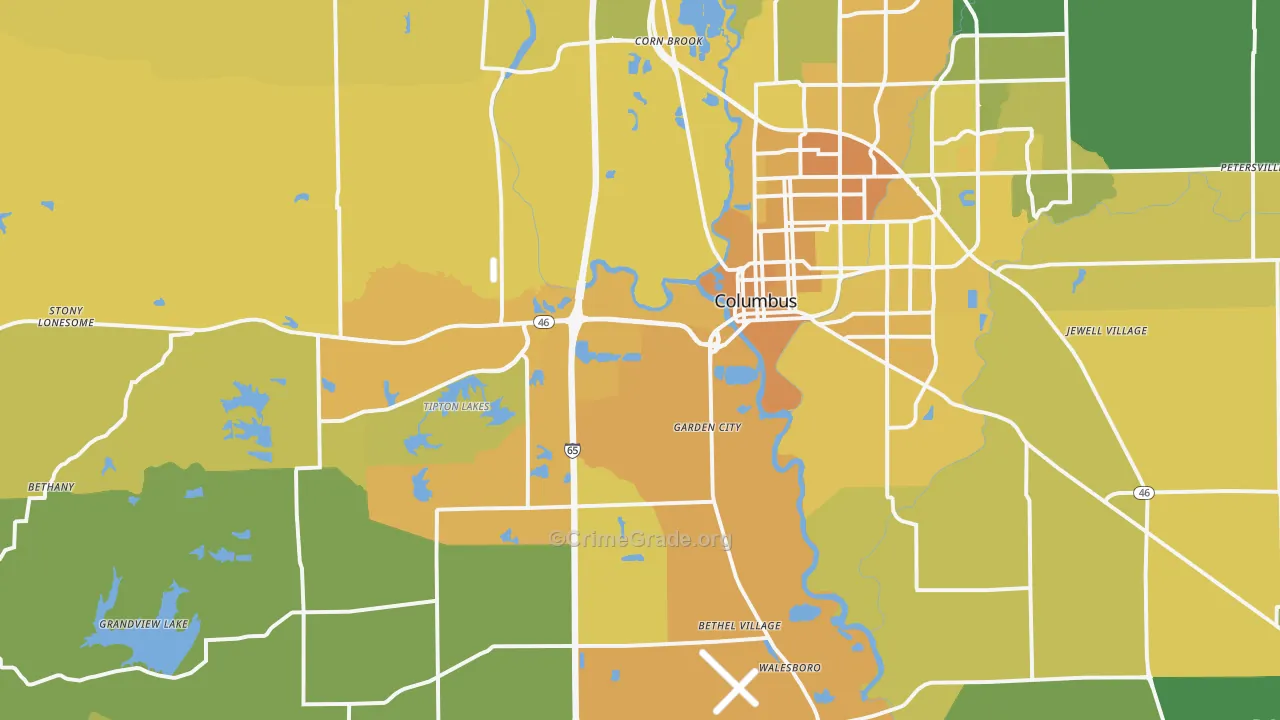47201, IN Map of Vehicle Theft Rates