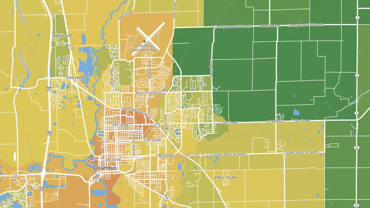 47203, IN Map of Vehicle Theft Rates