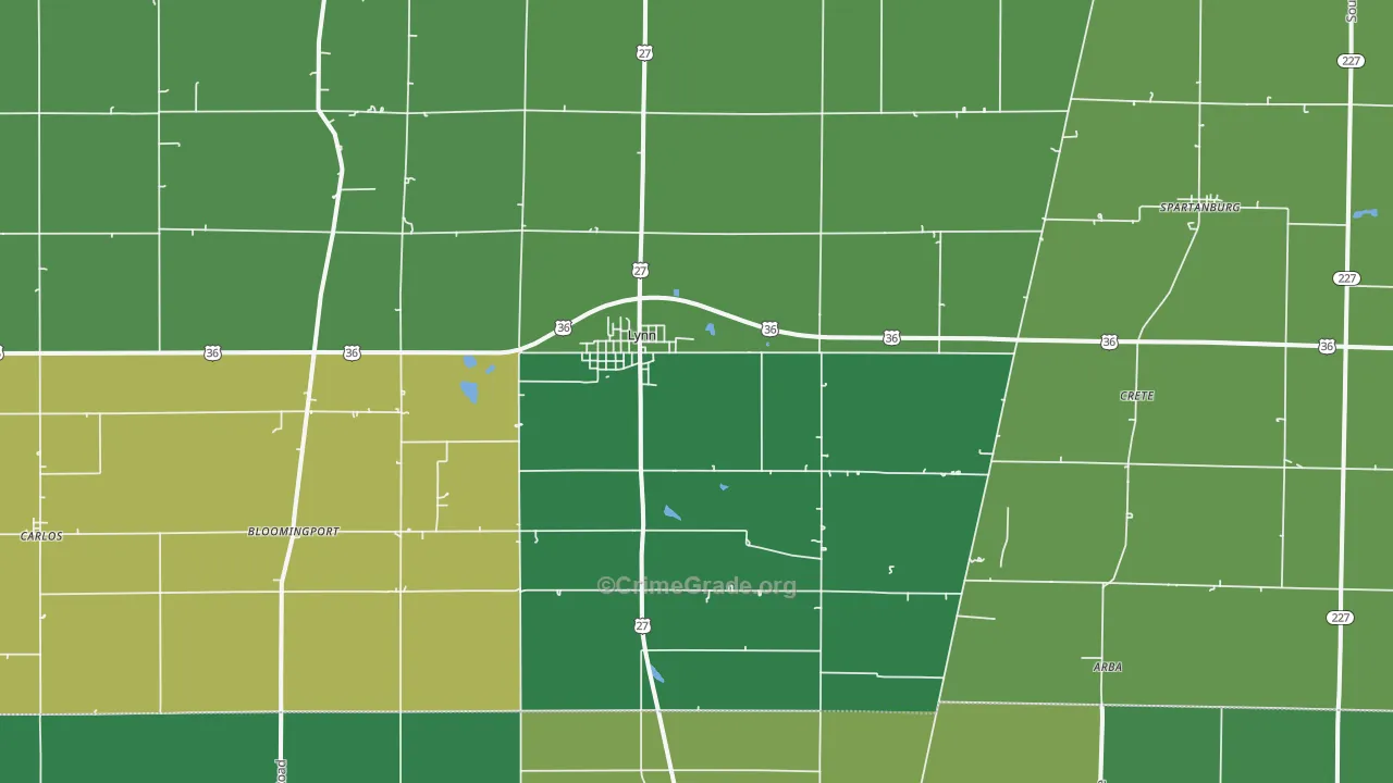 47355, IN Map of Vehicle Theft Rates