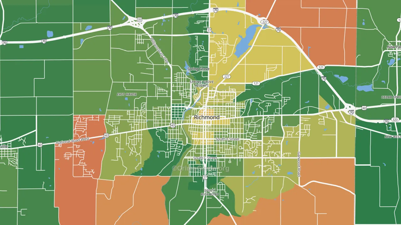47374, IN Map of Vehicle Theft Rates