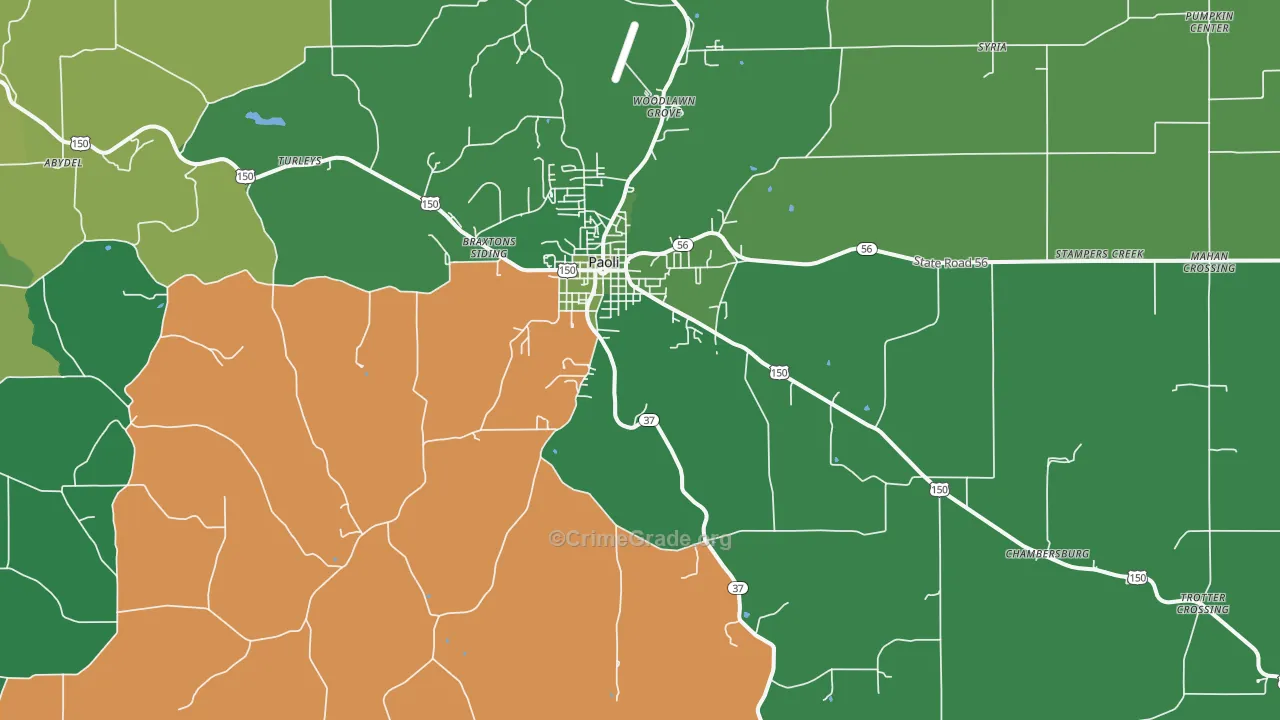47454, IN Map of Vehicle Theft Rates