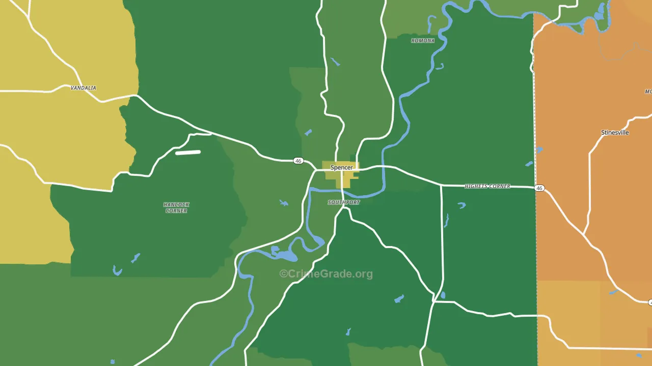 47460, IN Map of Vehicle Theft Rates