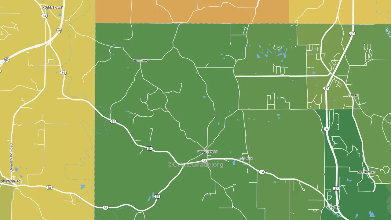 47462, IN Map of Vehicle Theft Rates
