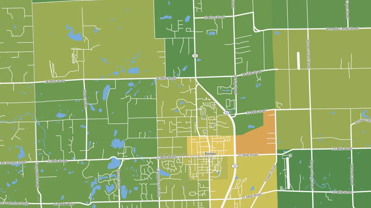 48065, MI Map of Vehicle Theft Rates