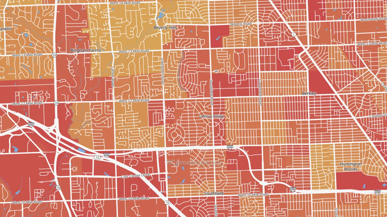 48076, MI Map of Vehicle Theft Rates
