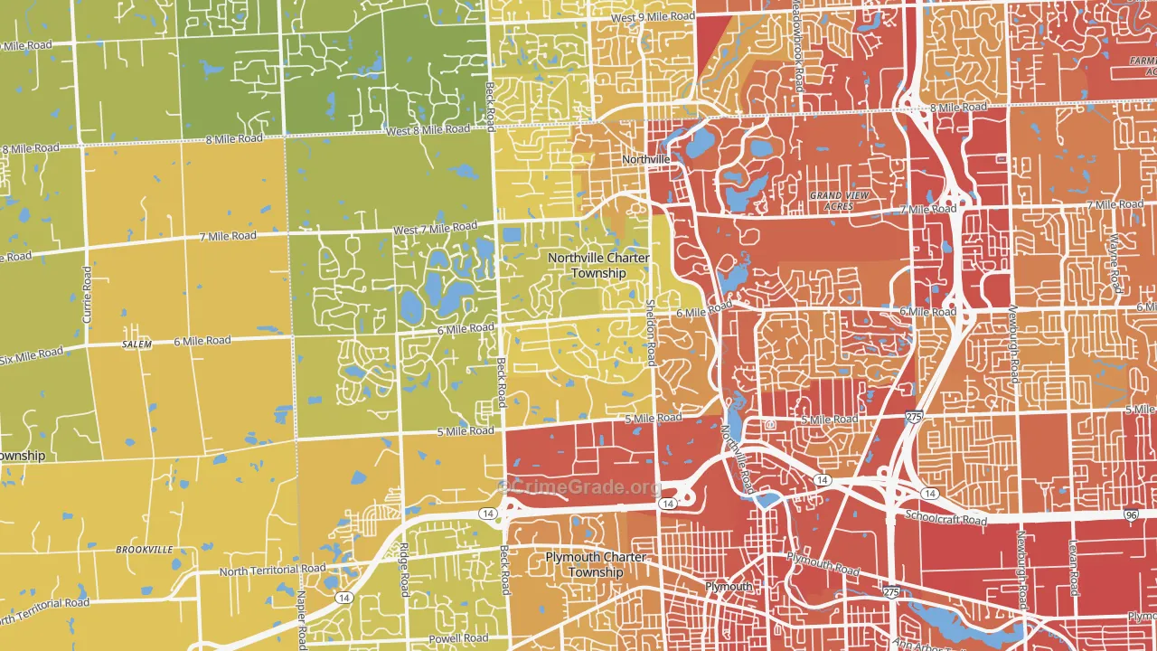 48168, MI Map of Vehicle Theft Rates