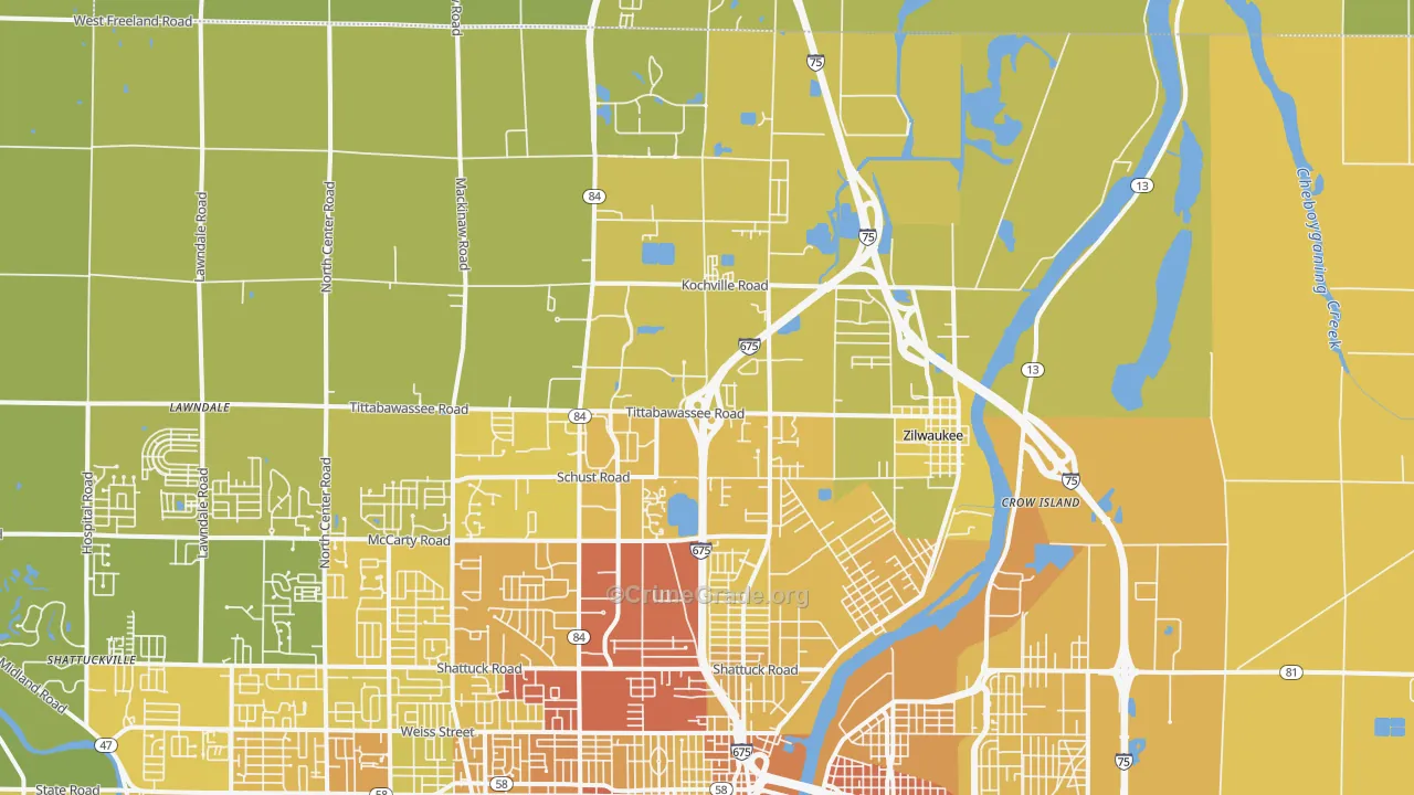 48604, MI Map of Vehicle Theft Rates