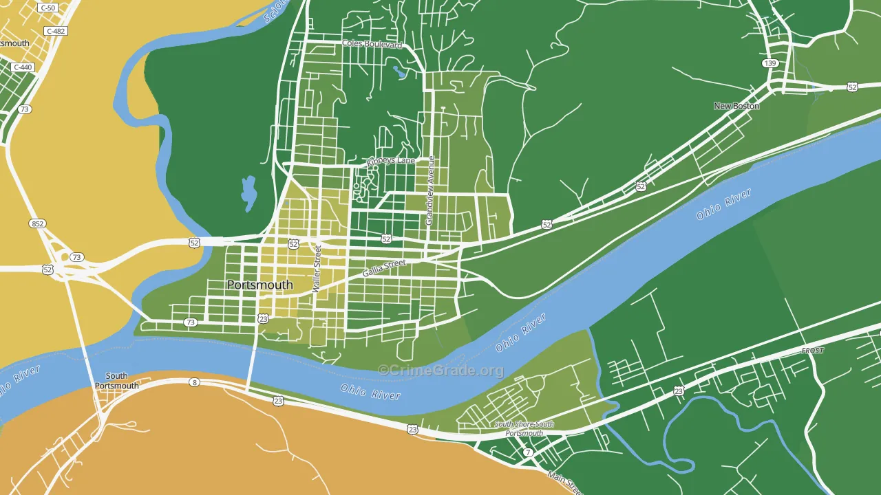 4th Ward, Portsmouth, OH Map of Vehicle Theft Rates