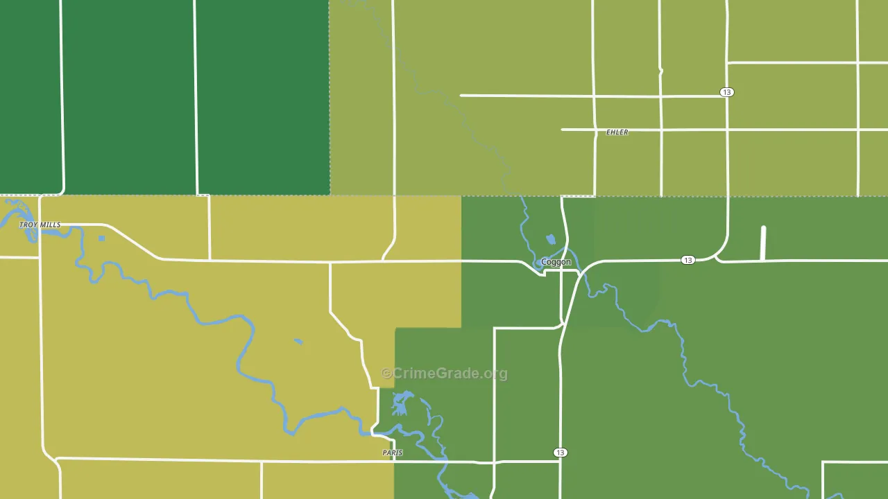 52218, IA Map of Vehicle Theft Rates
