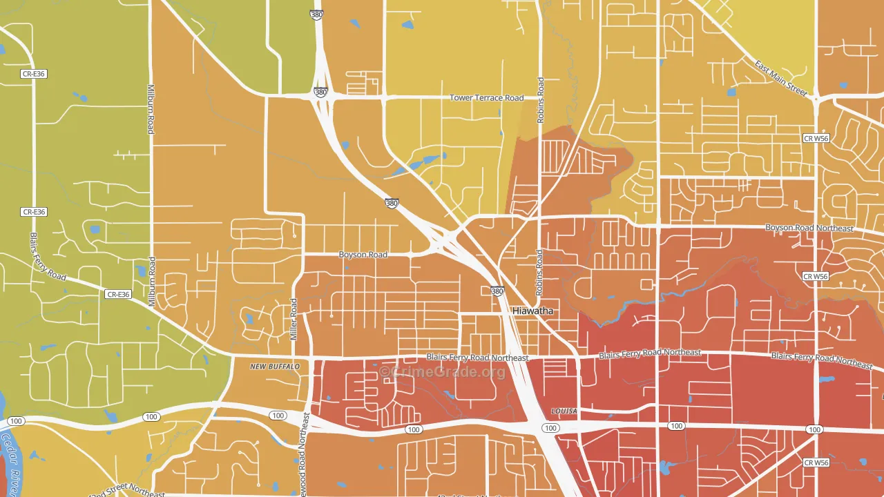 52233, IA Map of Vehicle Theft Rates