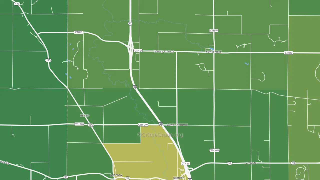 53002, WI Map of Vehicle Theft Rates