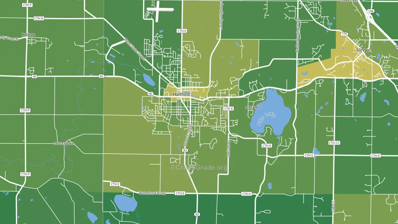 53027, WI Map of Vehicle Theft Rates