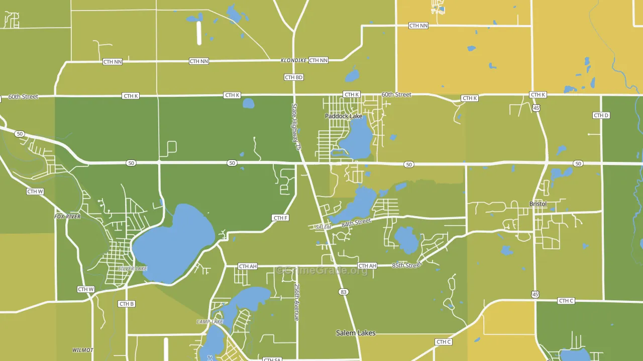 53168, WI Map of Vehicle Theft Rates