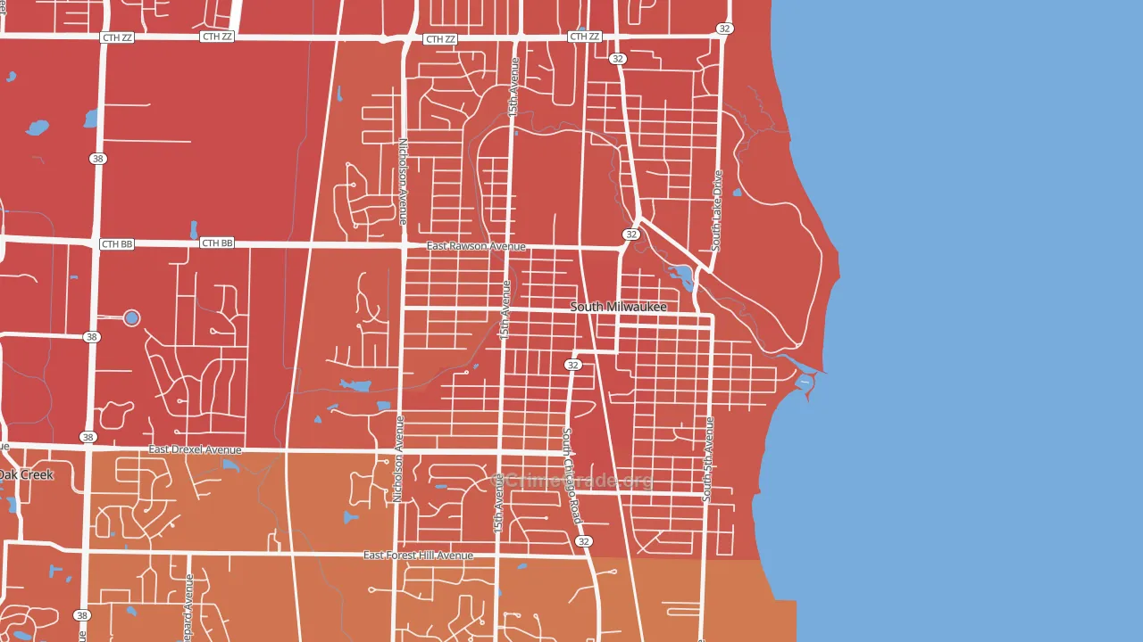 53172, WI Map of Vehicle Theft Rates
