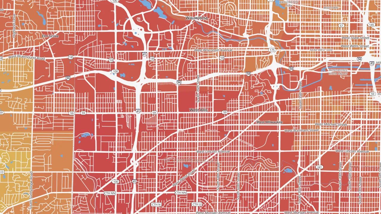 53214, WI Map of Vehicle Theft Rates